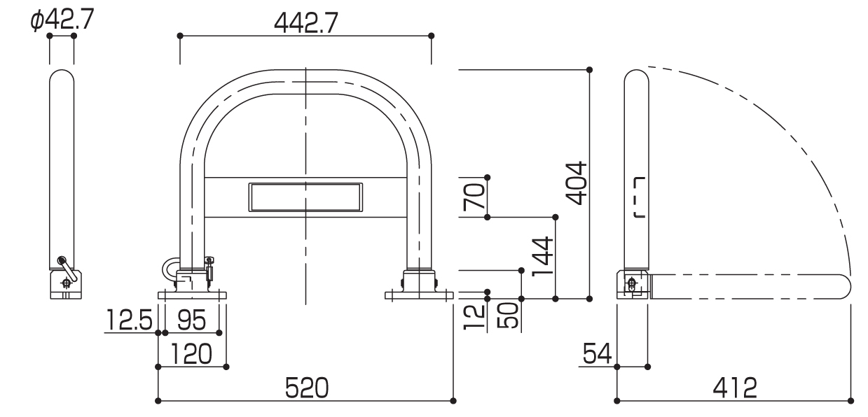 YKKAP 車止め1型 ABL-1 サイズ