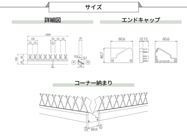 森田アルミ工業 小型忍び返しAGx サイズ