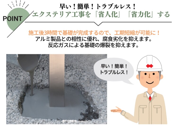 四国化成建材 超速硬型 無収縮セメントミルク アクセルブースト 特徴