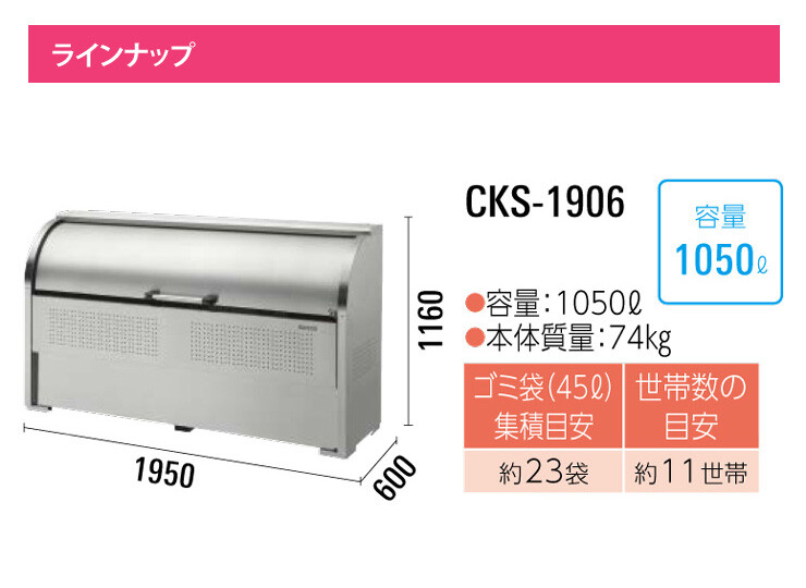 ダイケン ゴミステーション ステンレス クリーンストッカーCKS型 CKS-1906 組立工事対応可 - 1
