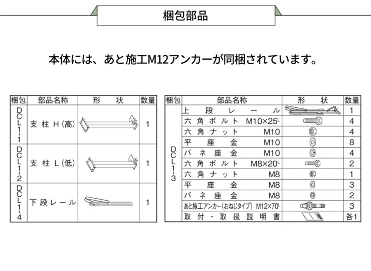 四国化成建材 2段式サイクルラック1型 梱包内容