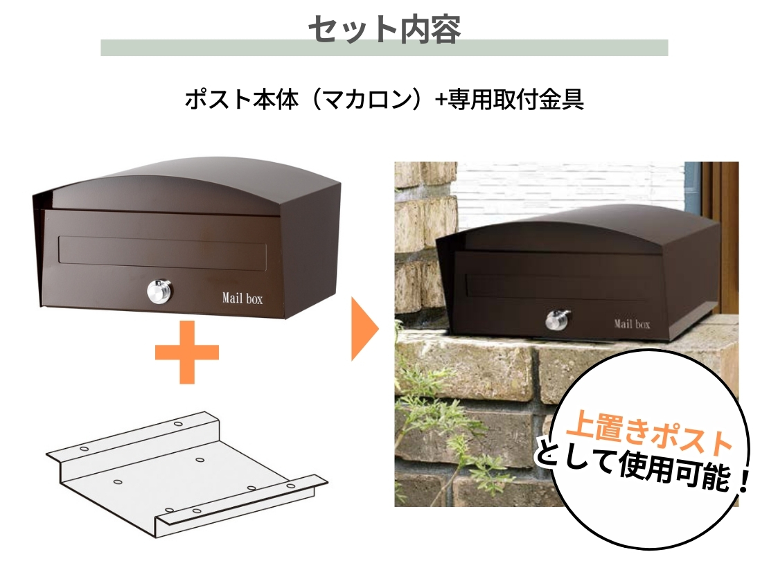 オンリーワンクラブ 上置き型ポスト マカロン+マカロン専用取付金具 セット内容