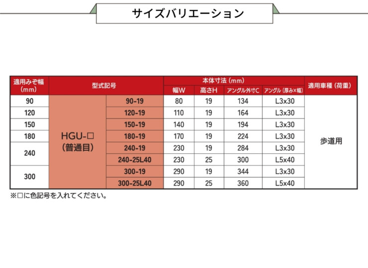 法山本店 彩グレーチング HGU-□（普通目）シリーズ サイズバリエーション