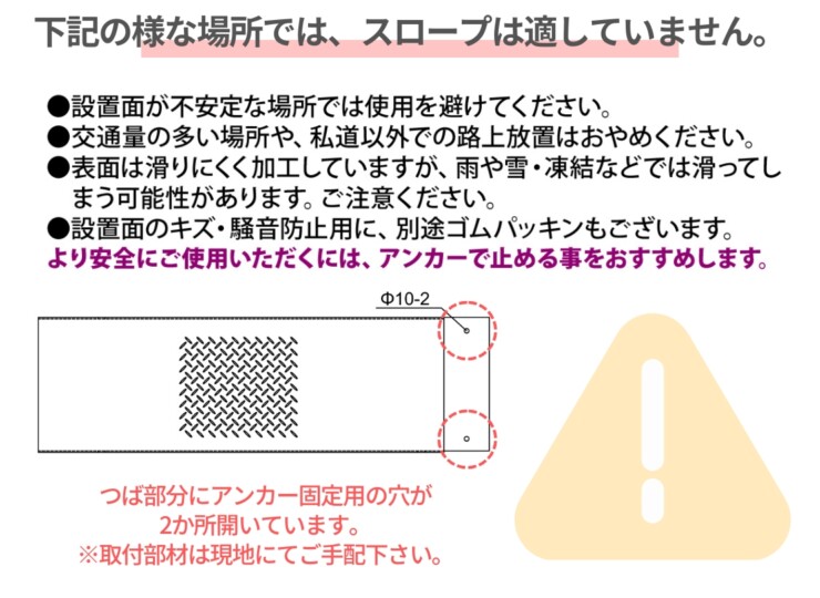 法山本店 縞鋼板製段差解消スロープ 連結タイプ HSP-R-300Wシリーズ スロープが適していない条件について