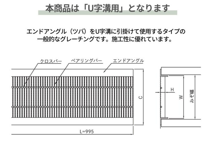 法山本店 細目ノンスリップ型U字溝用グレーチング HUPXシリーズ 本製品はU字溝用となります