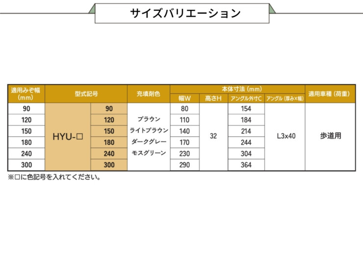 法山本店 彩グレーチング HYU-□（景観）シリーズ サイズバリエーション