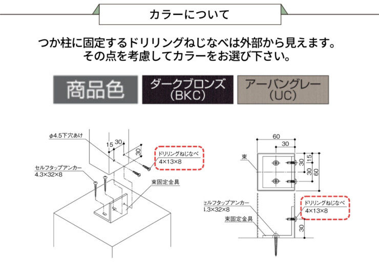 三協アルミ 濡縁専用オプション 束固定金具セット カラーについて