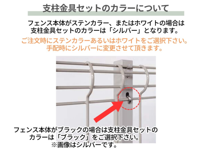 四国化成建材 メッシュフェンスG型 自由支柱タイプ 支柱止め部材のカラーについて