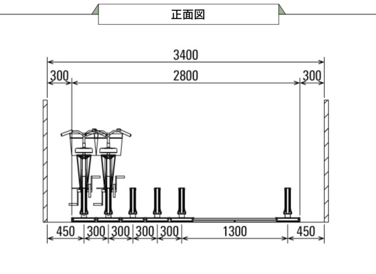 ダイケン 自転車ラック アルミ製スライド式ラック SR-AFW 正面図