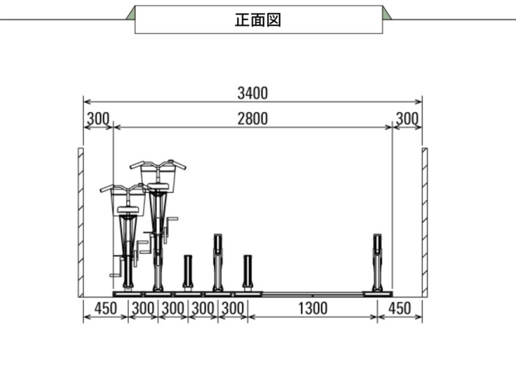 ダイケン 自転車ラック アルミ製スライド式ラック SR-AHW 正面図