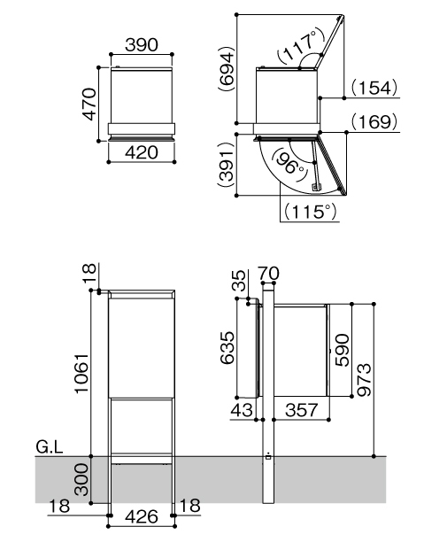 LIXIL 宅配ボックスKN ポール建て仕様 埋込仕様 サイズ