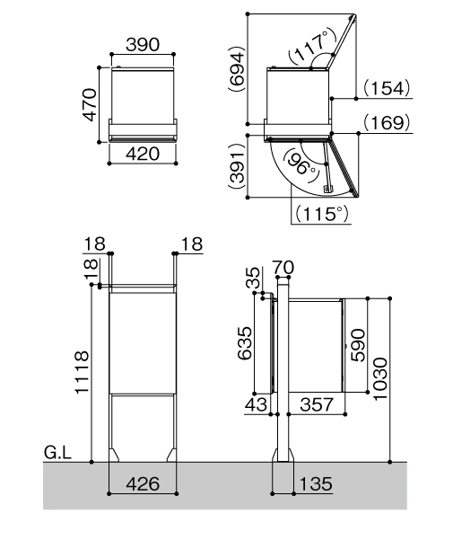 LIXIL 宅配ボックスKN ポール建て仕様 ベース仕様 サイズ